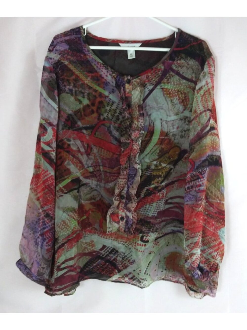 CJ Banks Artsy Multi-Colored Ruffle Front Blouse Plus Size 2X